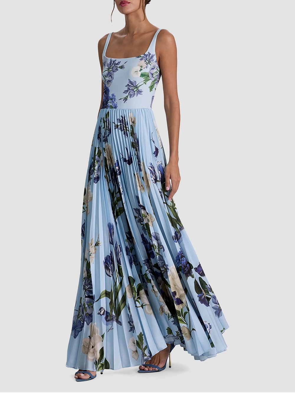 ALICE + OLIVIA Carolyn Asymmetric Floral Pleated Maxi Dress, 2 4 6 8